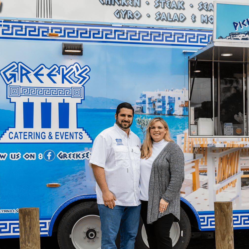 Greeks Catering Concession Trailer with Stelios & Cristin in front